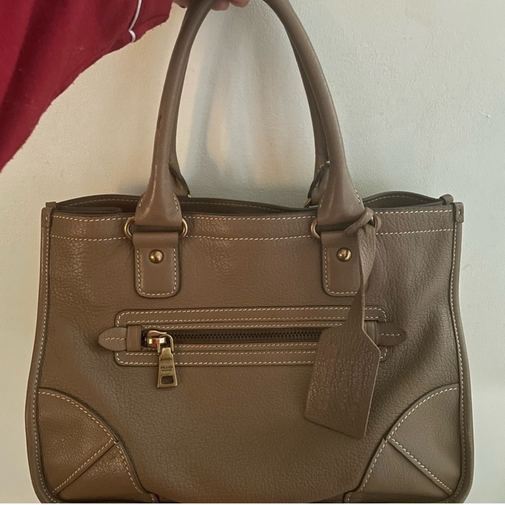 Prada 💜 HTF  Taupe Original Deer Skin Leather  Brown Top Handle Handbag - Picture 5 of 15